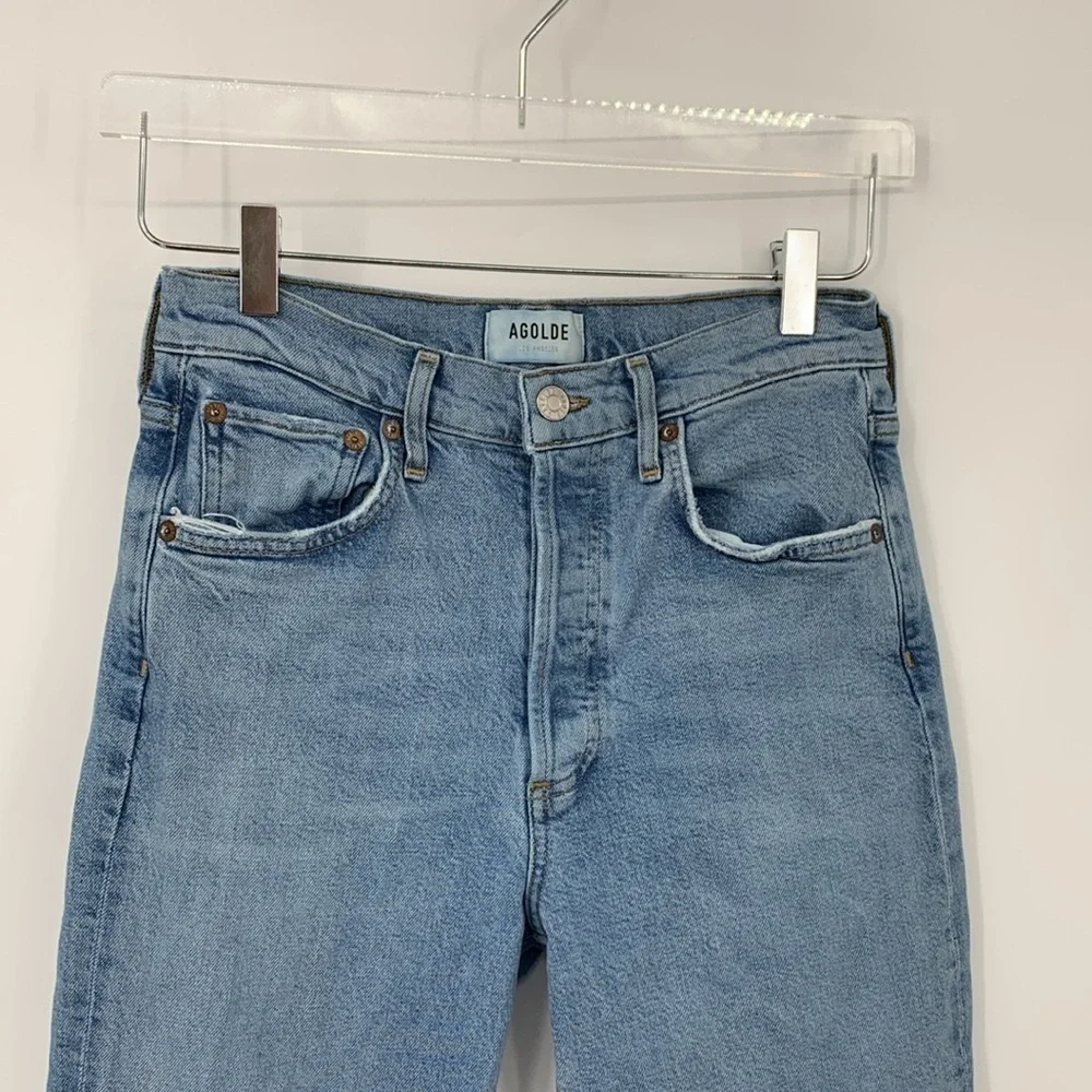AGOLDE Riley Crop jeans denim button fly distressing light wash high rise 26 - Picture 4 of 8